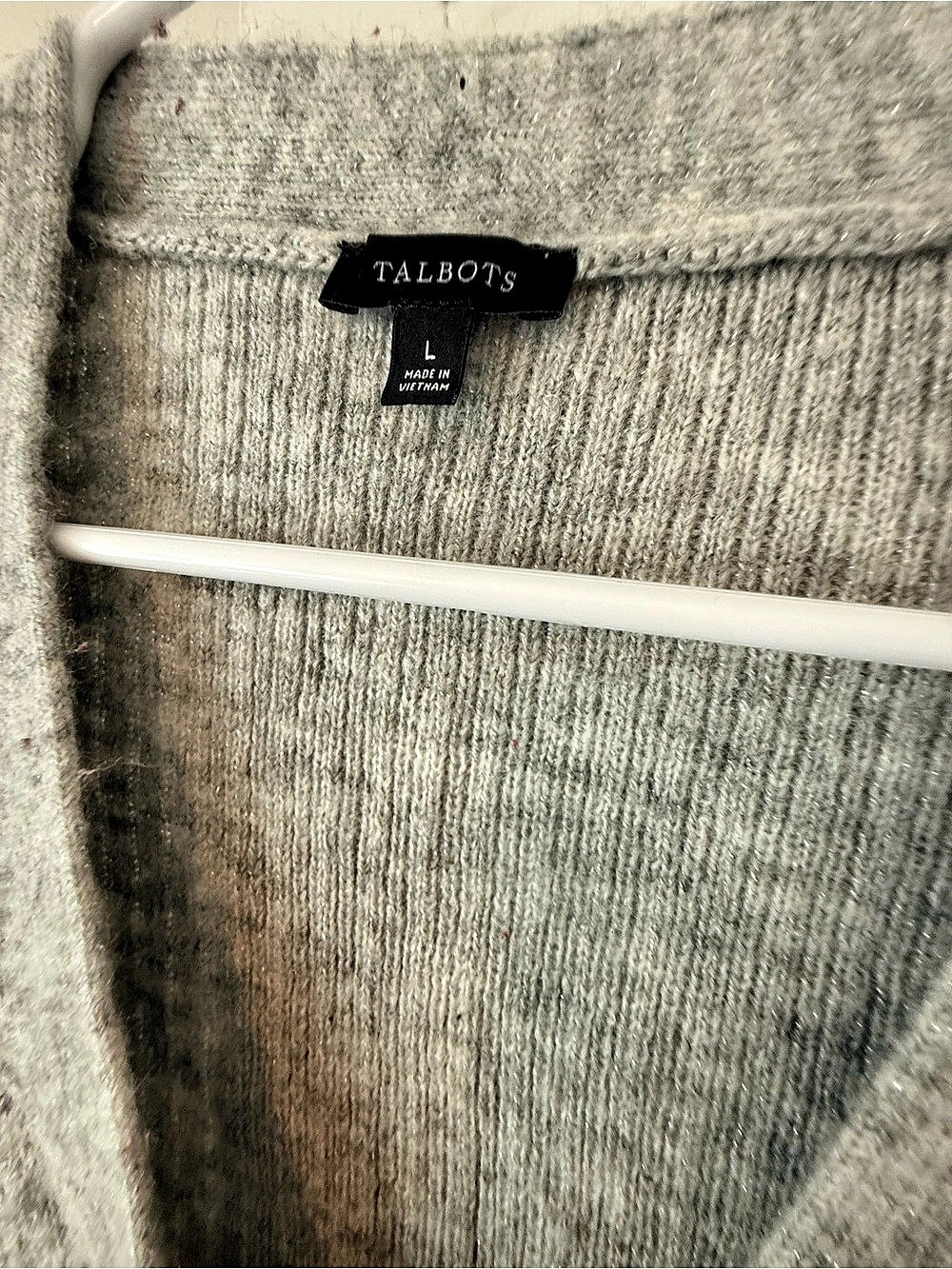 Talbots Soft Metallic Ribbed Rhinestone Button Cardigan Gray Large - Picture 6 of 7